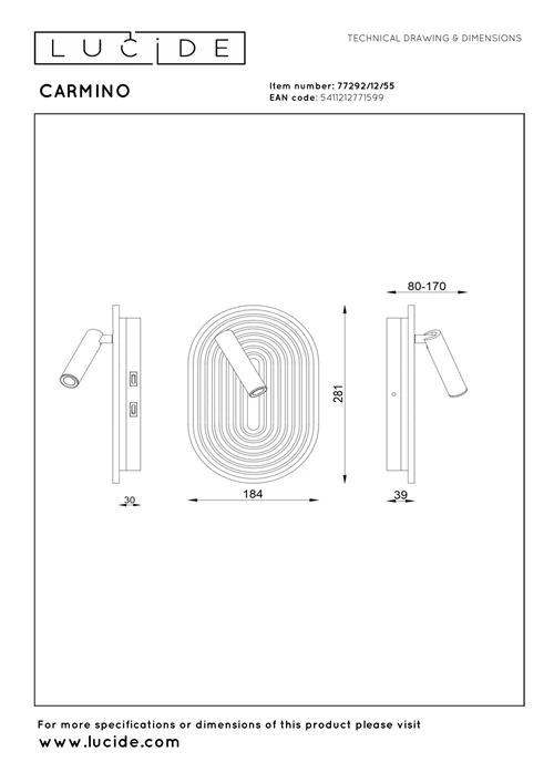 Lucide CARMINO - Wall light - LED - 1x12W 2700K - Terracotta | Essential - technical
